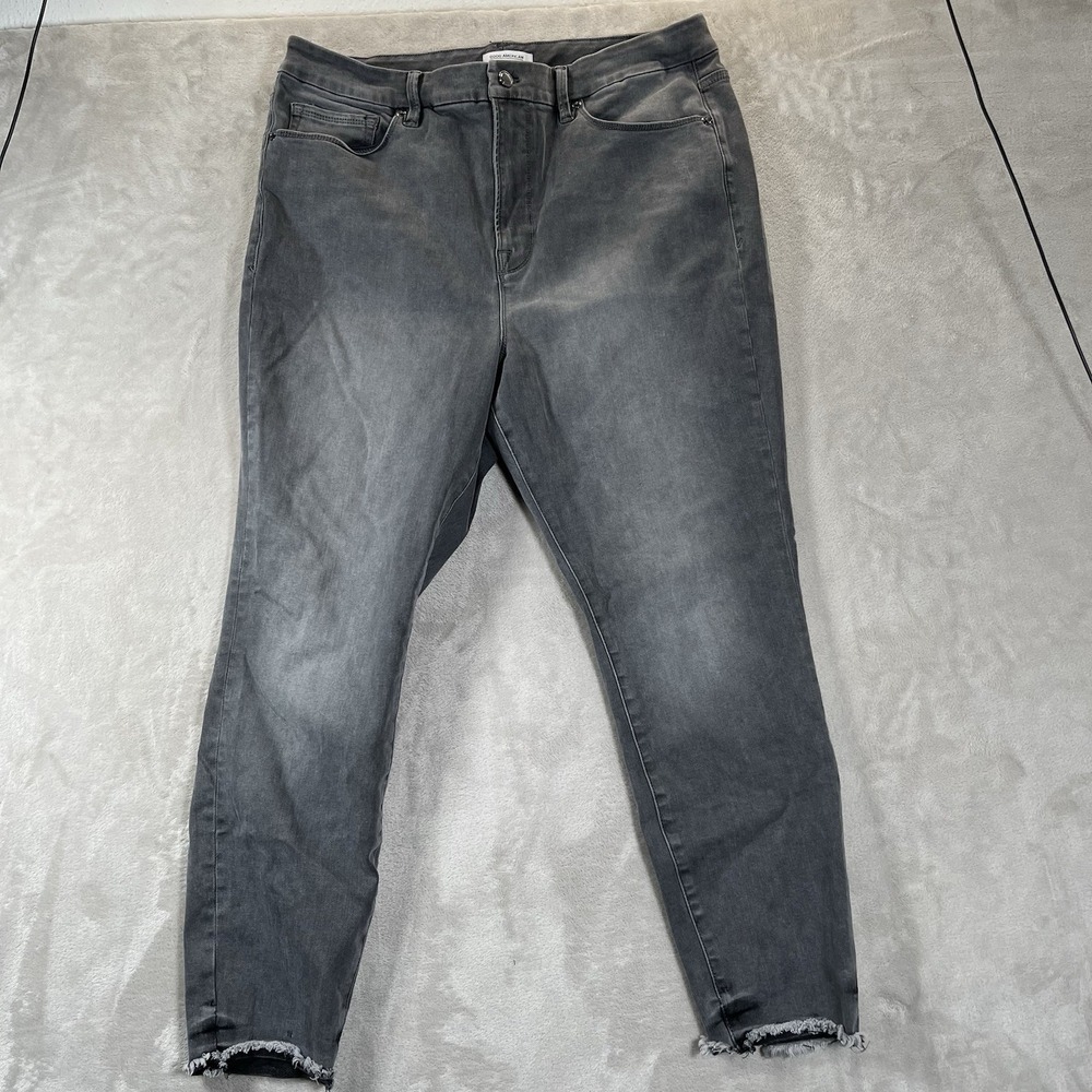 Good American Jeans 18 Good Legs Cotton Crop Raw Hem Gray Black Skinny